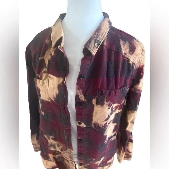 Upcycled Bleached‎ Flannel Shirt Women’s Oversized Small (F27) - Picture 5 of 5